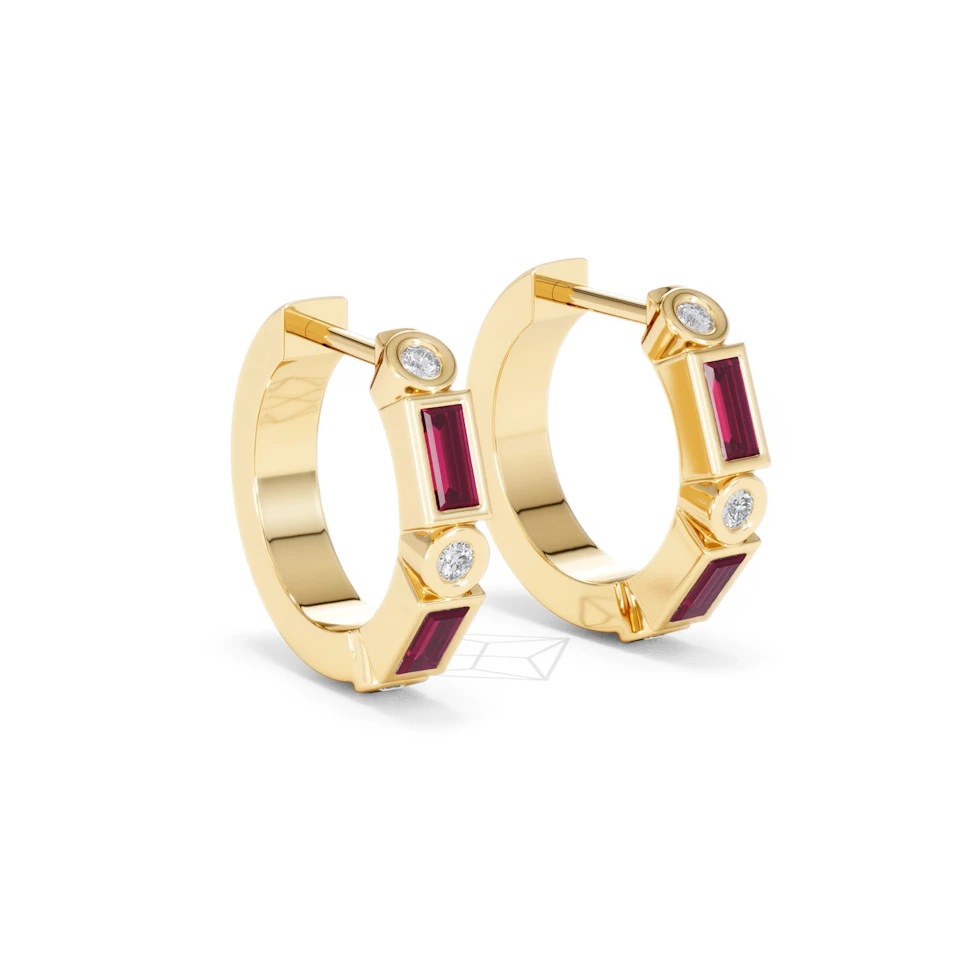 Forme 0.52ct Baguette Cut Lab Ruby Huggie Earrings in 18K Gold Vermeil