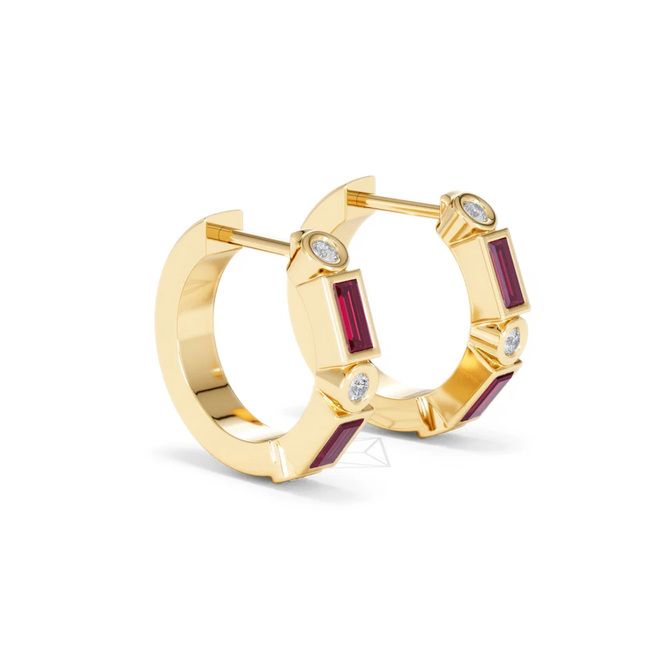 Forme 0.52ct Baguette Cut Lab Ruby Huggie Earrings in 18K Gold Vermeil