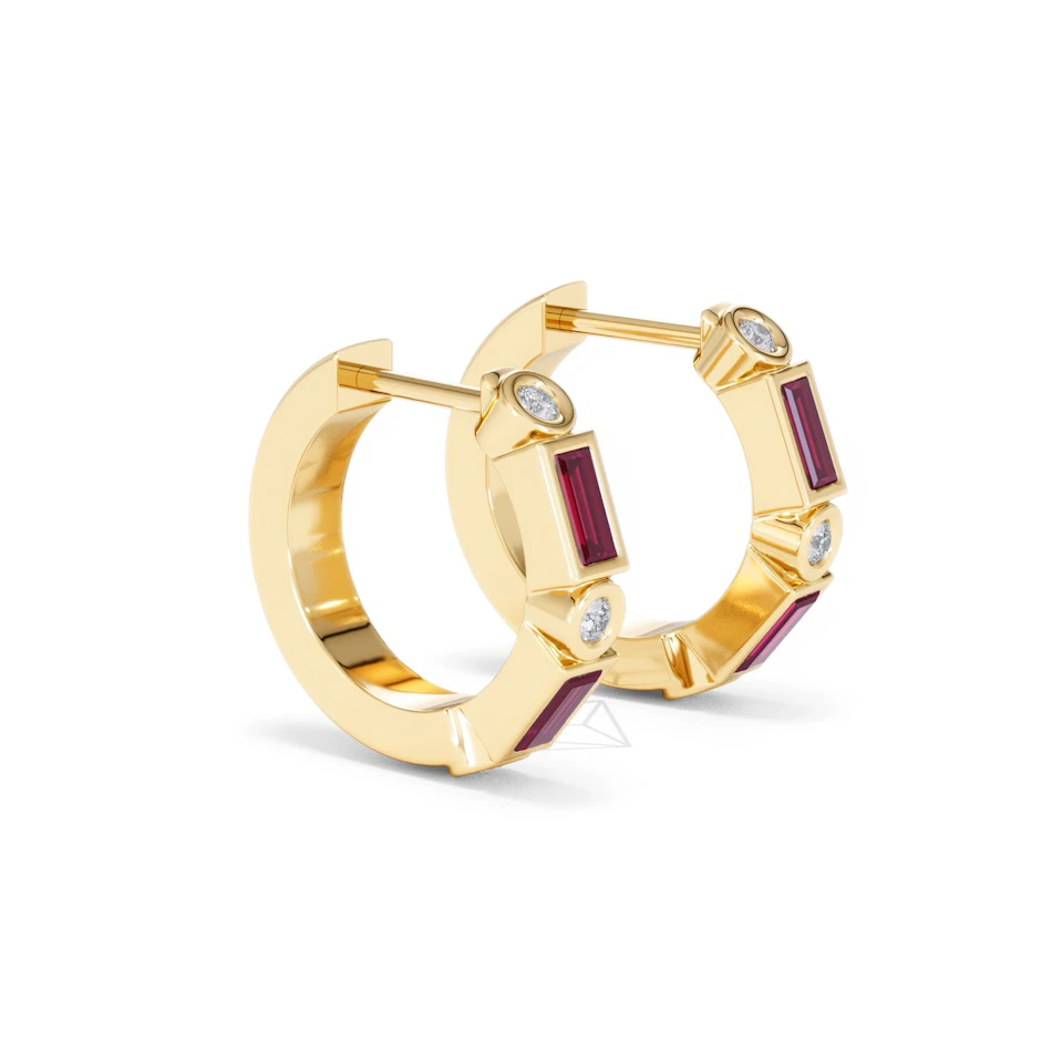 Forme 0.52ct Baguette Cut Lab Ruby Huggie Earrings in 18K Gold Vermeil