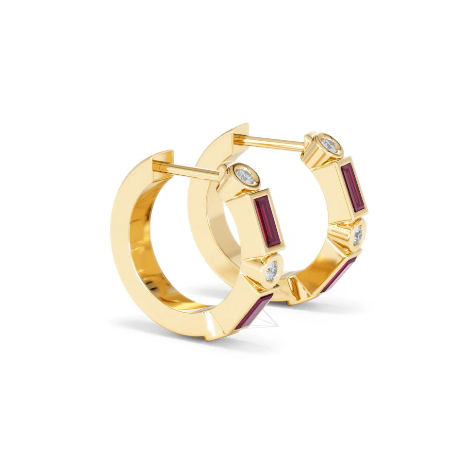 Forme 0.52ct Baguette Cut Lab Ruby Huggie Earrings in 18K Gold Vermeil