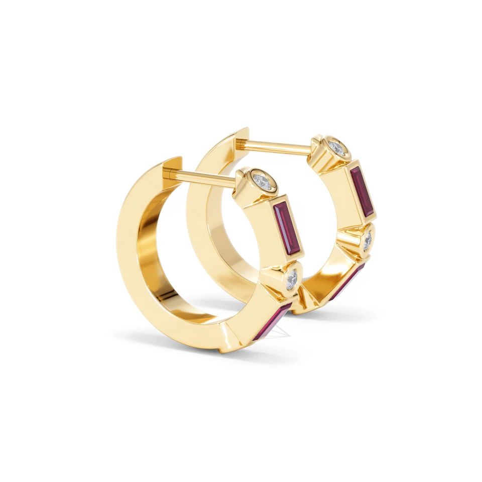 Forme 0.52ct Baguette Cut Lab Ruby Huggie Earrings in 18K Gold Vermeil