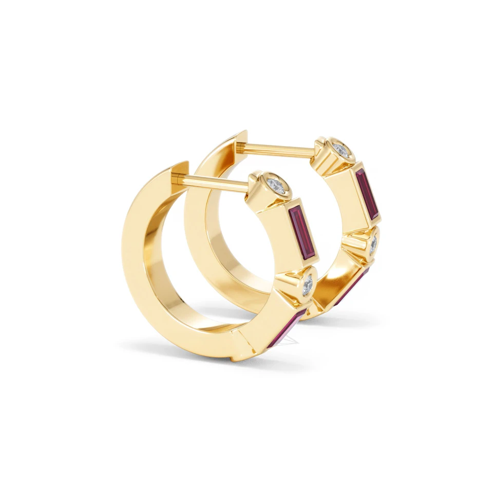 Forme 0.52ct Baguette Cut Lab Ruby Huggie Earrings in 18K Gold Vermeil