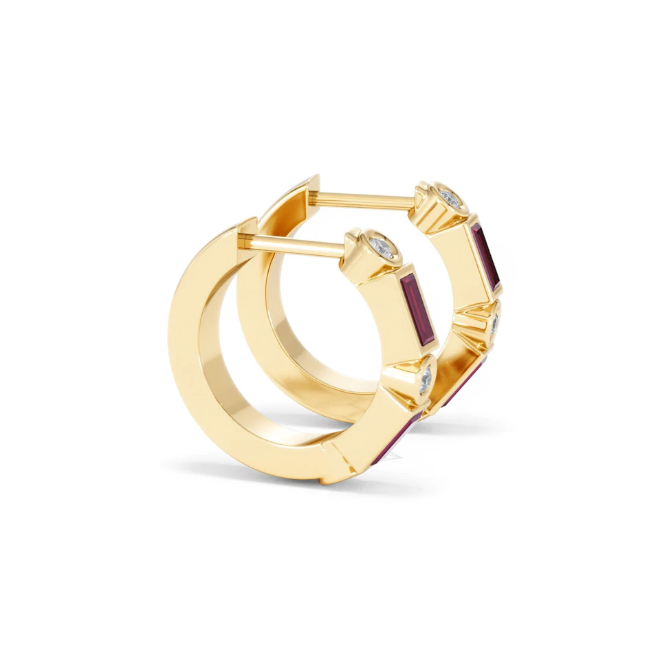 Forme 0.52ct Baguette Cut Lab Ruby Huggie Earrings in 18K Gold Vermeil