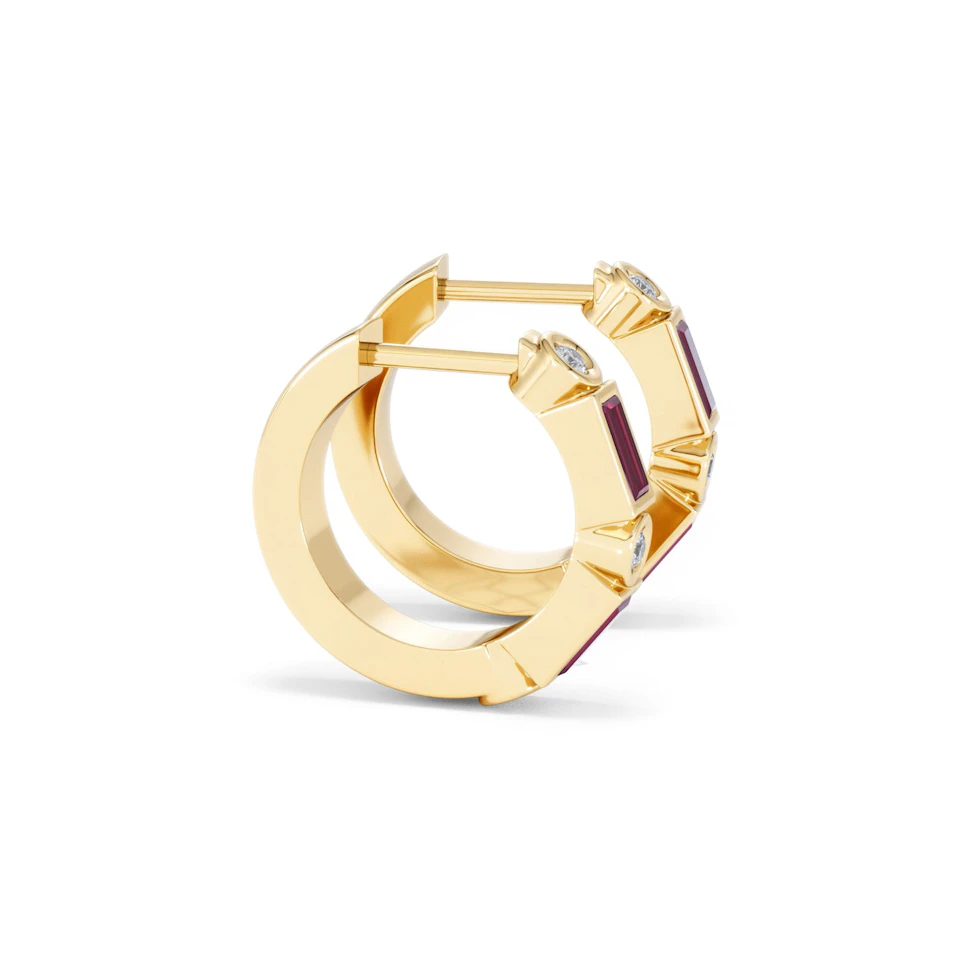 Forme 0.52ct Baguette Cut Lab Ruby Huggie Earrings in 18K Gold Vermeil