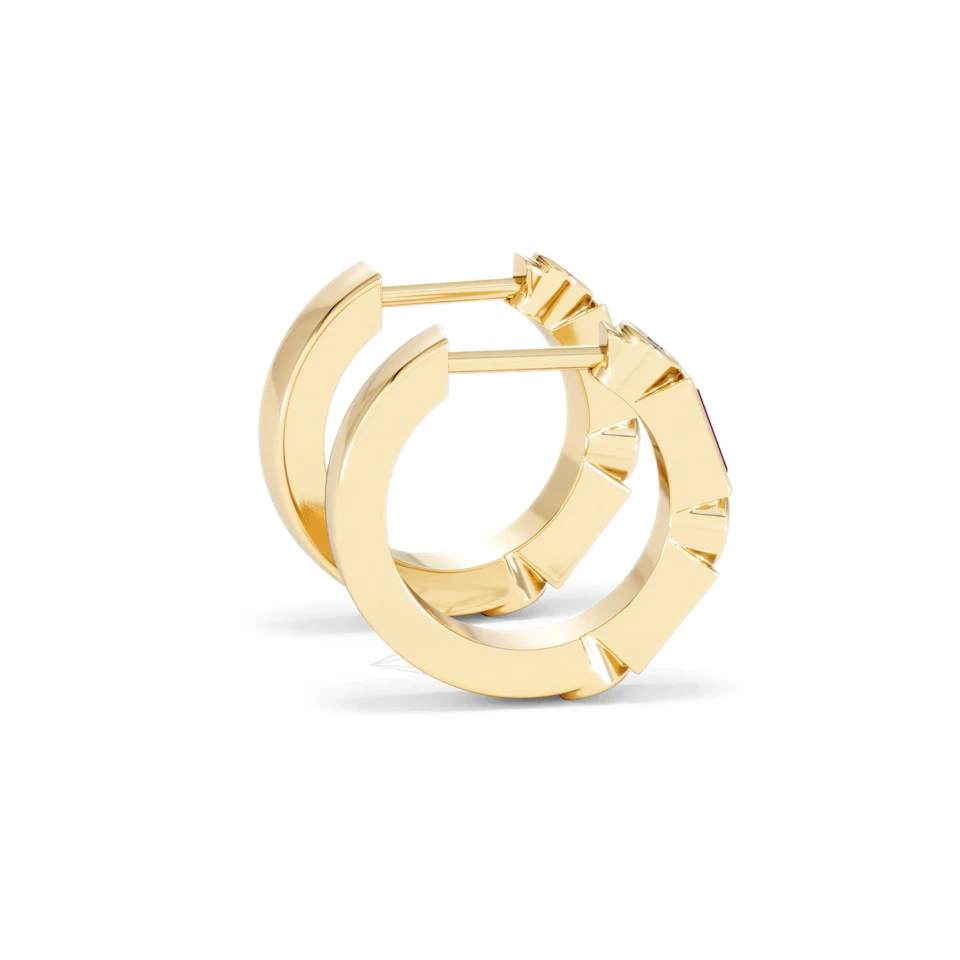 Forme 0.52ct Baguette Cut Lab Ruby Huggie Earrings in 18K Gold Vermeil