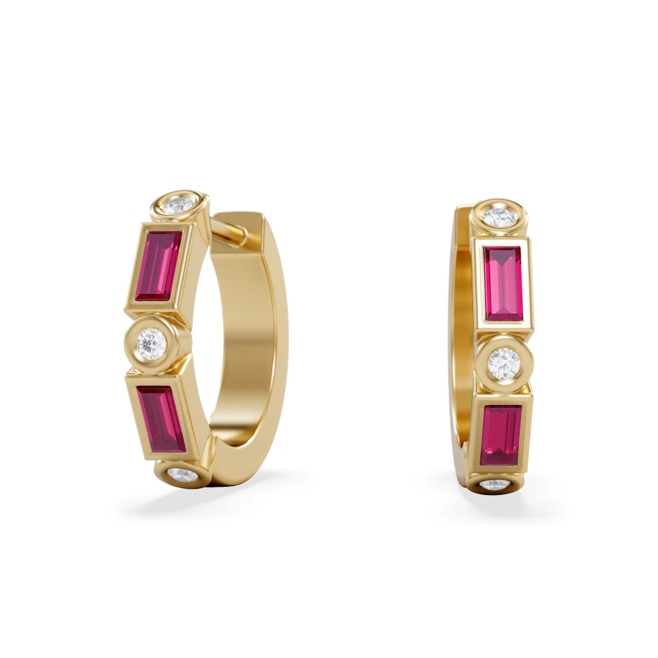 Forme 0.52ct Baguette Cut Lab Ruby Huggie Earrings in 18K Gold Vermeil