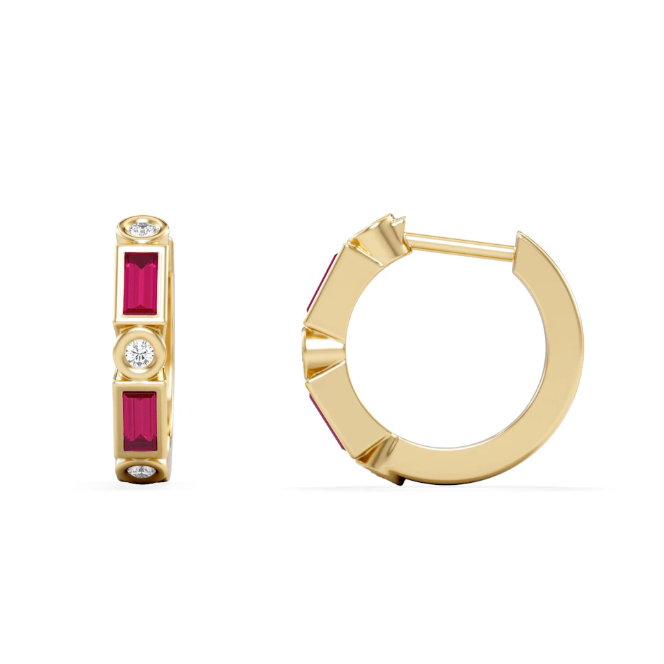 Forme 0.52ct Baguette Cut Lab Ruby Huggie Earrings in 18K Gold Vermeil