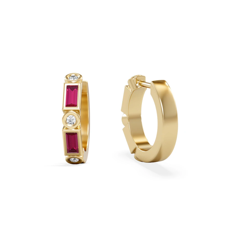 Forme 0.52ct Baguette Cut Lab Ruby Huggie Earrings in 18K Gold Vermeil
