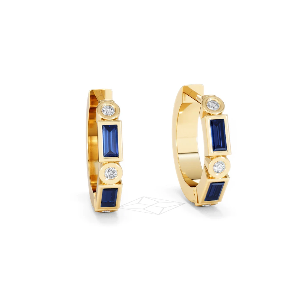 Forme 0.52ct Baguette Cut Lab Sapphire Huggie Earrings in 18K Gold Vermeil