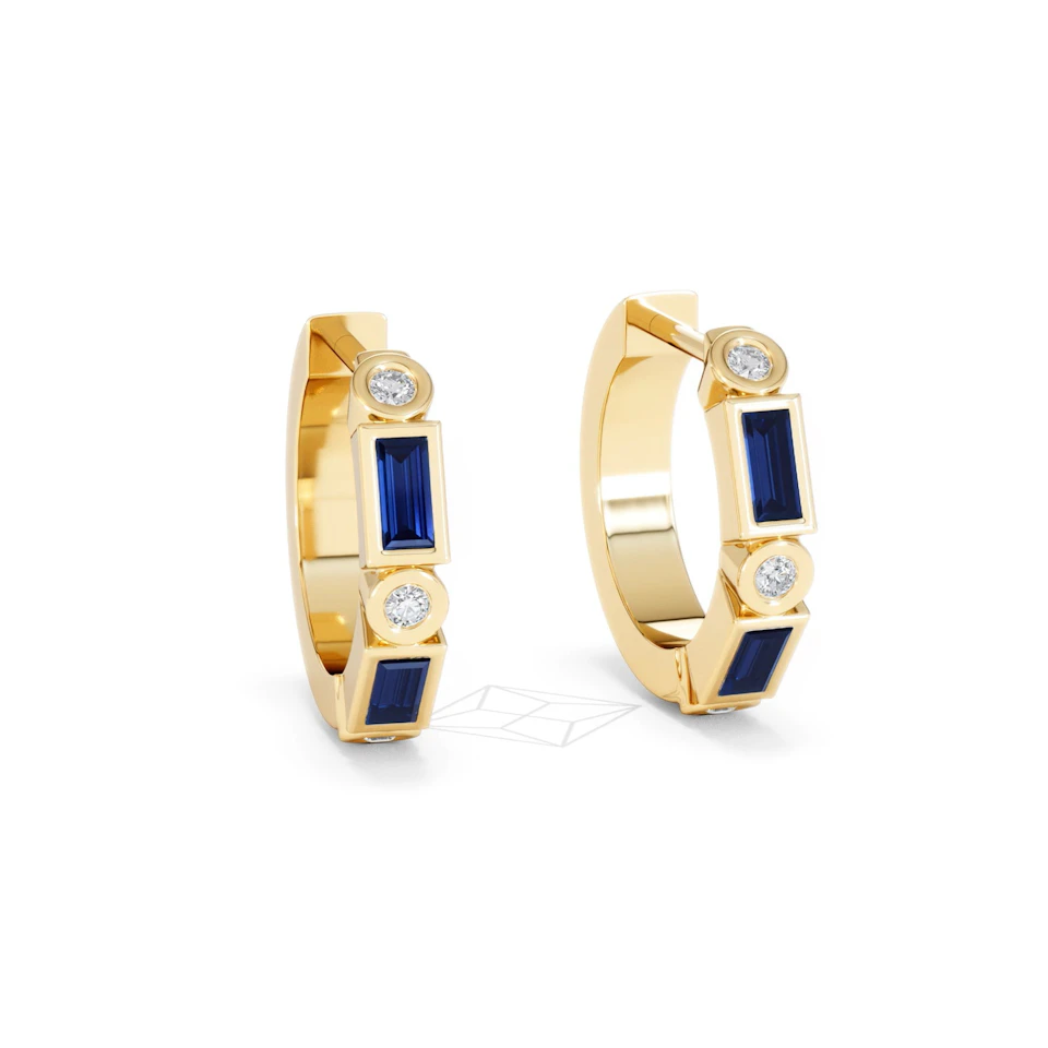 Forme 0.52ct Baguette Cut Lab Sapphire Huggie Earrings in 18K Gold Vermeil