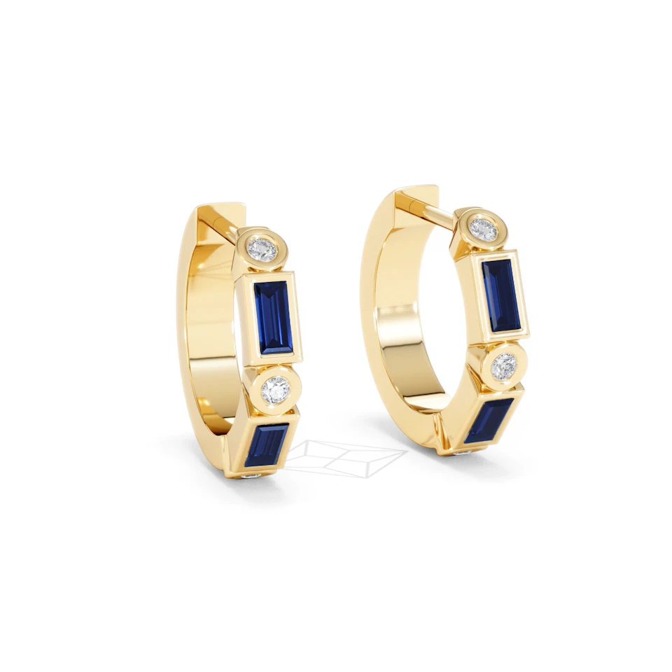 Forme 0.52ct Baguette Cut Lab Sapphire Huggie Earrings in 18K Gold Vermeil