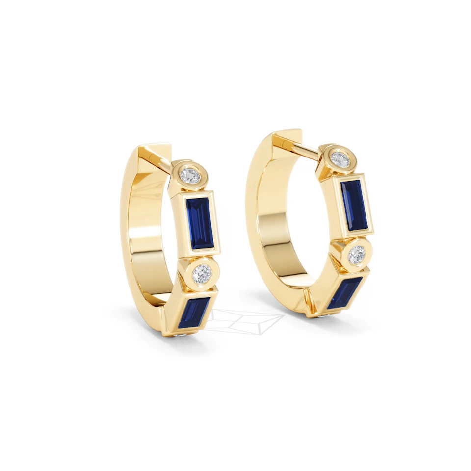 Forme 0.52ct Baguette Cut Lab Sapphire Huggie Earrings in 18K Gold Vermeil