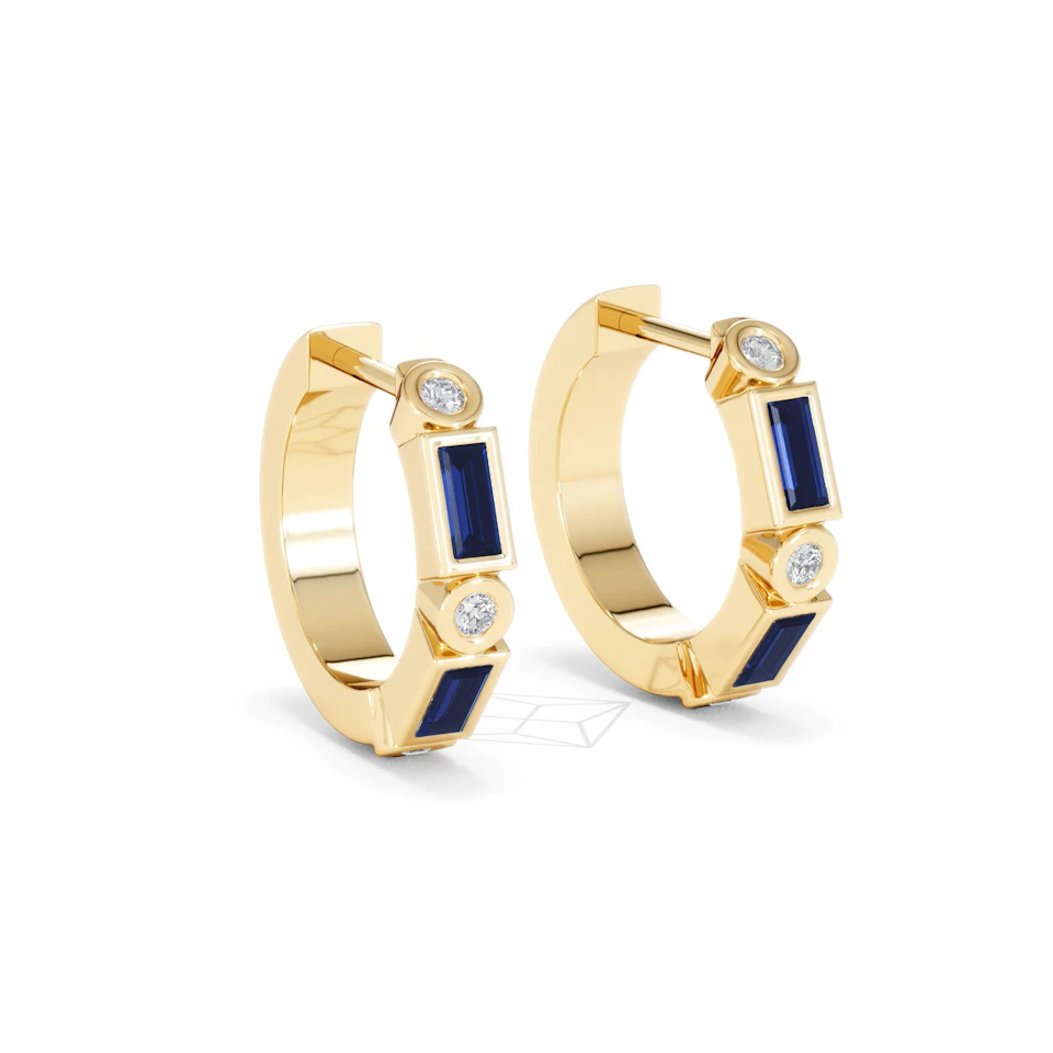 Forme 0.52ct Baguette Cut Lab Sapphire Huggie Earrings in 18K Gold Vermeil