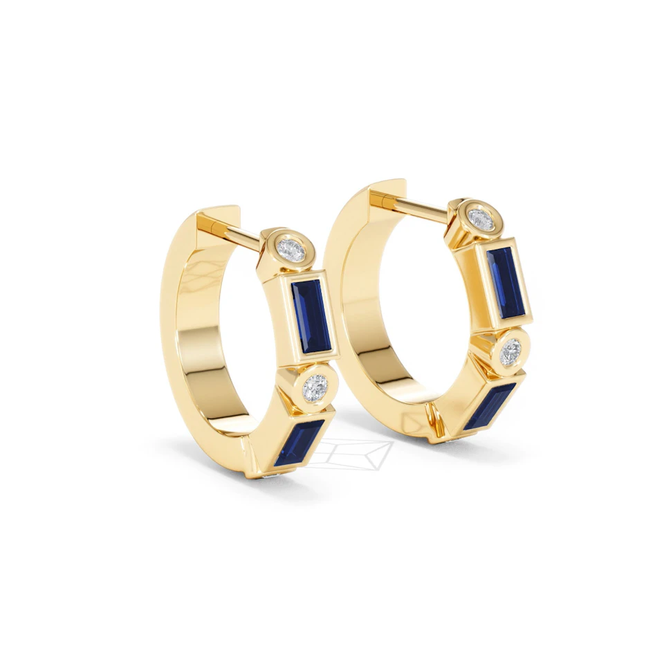 Forme 0.52ct Baguette Cut Lab Sapphire Huggie Earrings in 18K Gold Vermeil