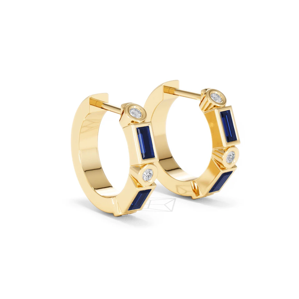 Forme 0.52ct Baguette Cut Lab Sapphire Huggie Earrings in 18K Gold Vermeil