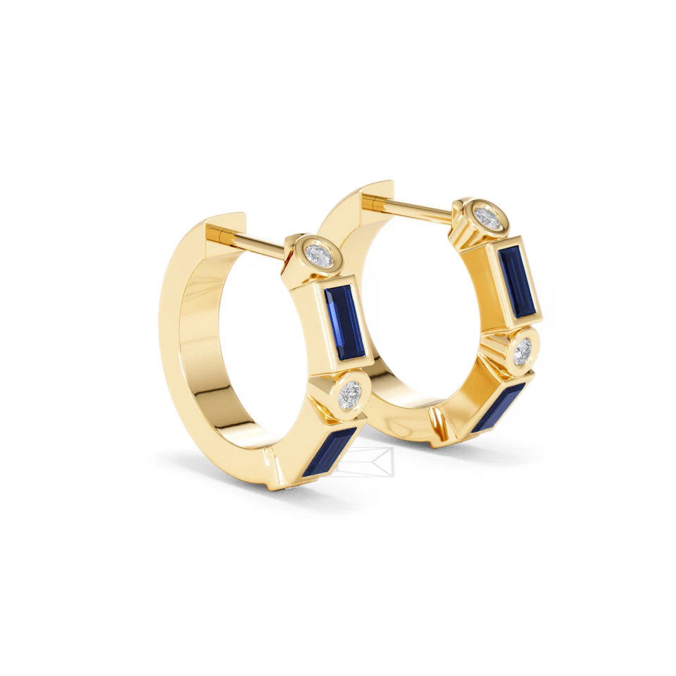 Forme 0.52ct Baguette Cut Lab Sapphire Huggie Earrings in 18K Gold Vermeil