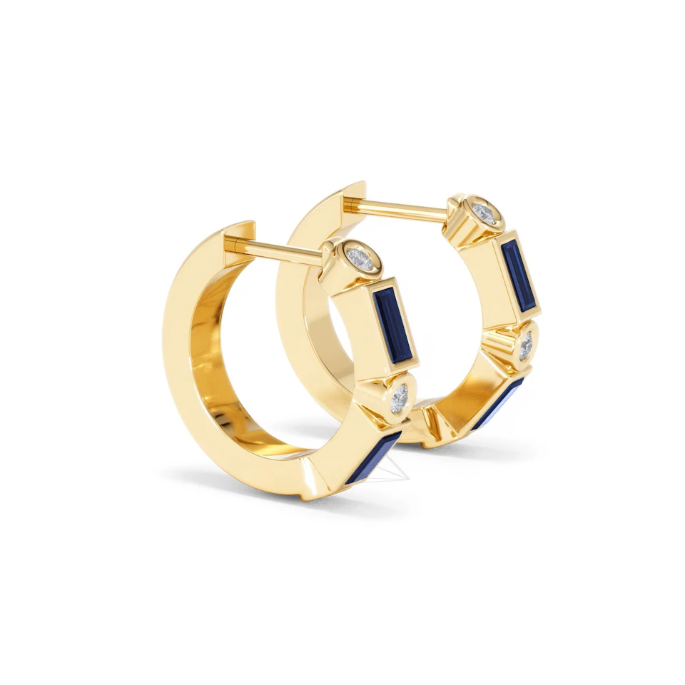 Forme 0.52ct Baguette Cut Lab Sapphire Huggie Earrings in 18K Gold Vermeil