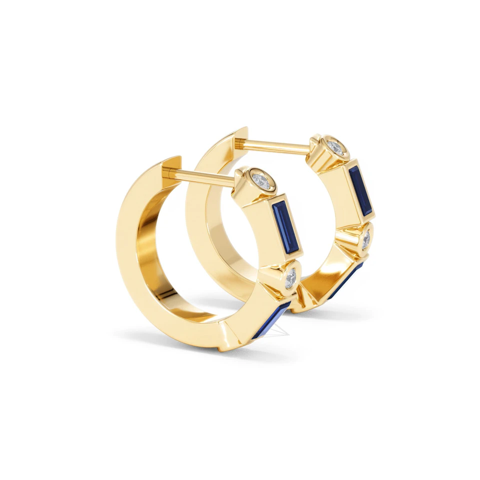 Forme 0.52ct Baguette Cut Lab Sapphire Huggie Earrings in 18K Gold Vermeil