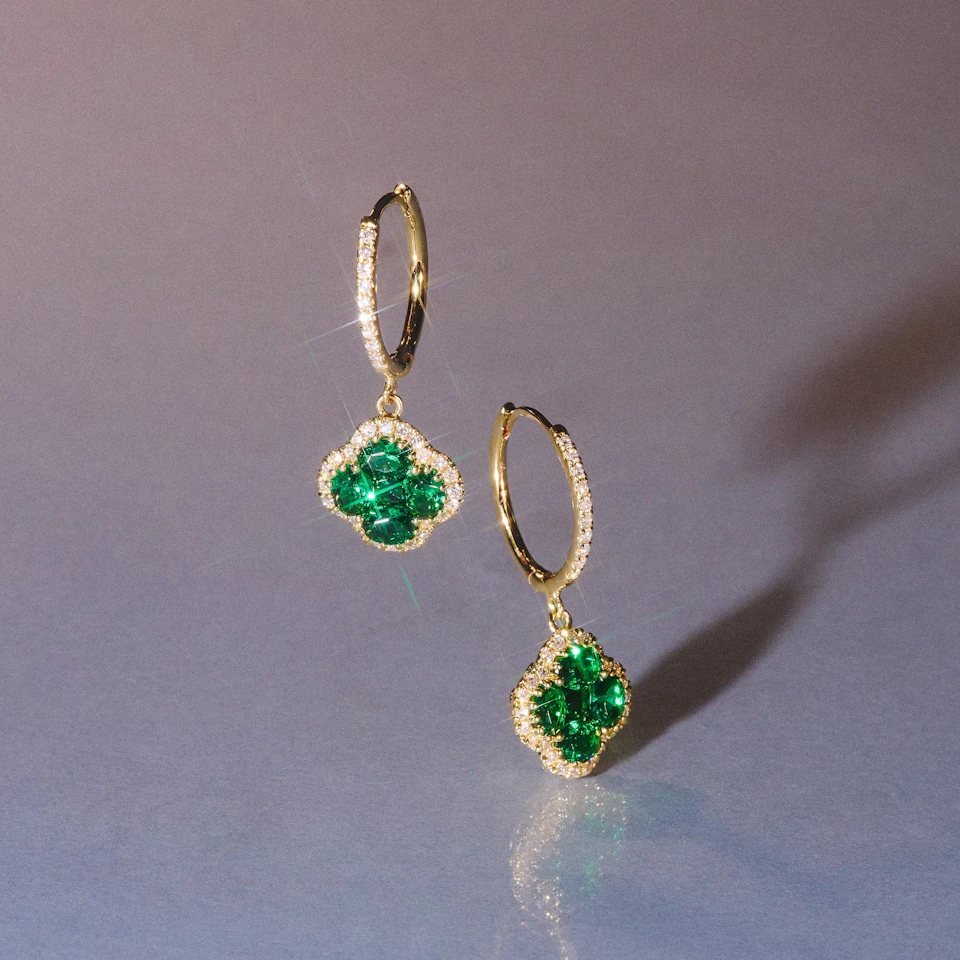 Alegria 2.05ct Emerald and Lab Diamond Earrings in 9K Yellow Gold