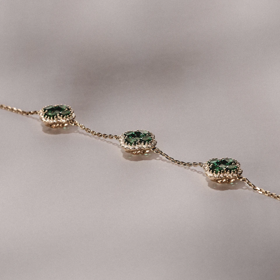 Alegria 3 Clover Lab Emerald Bracelet 2.25ct in 18k Gold Vermeil