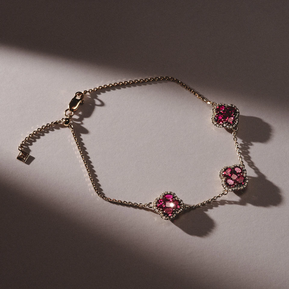 Alegria 3 Clover Lab Ruby Bracelet 2.70ct in 18k Gold Vermeil