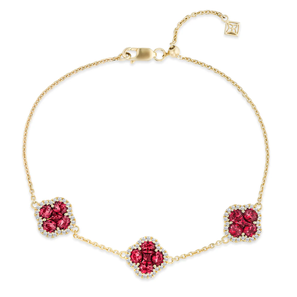 Alegria 3 Clover Lab Ruby Bracelet 2.70ct in 18k Gold Vermeil