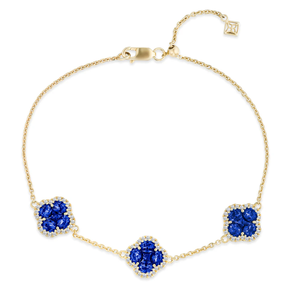 Alegria 3 Clover Lab Sapphire Bracelet 3.00ct in 18k Gold Vermeil