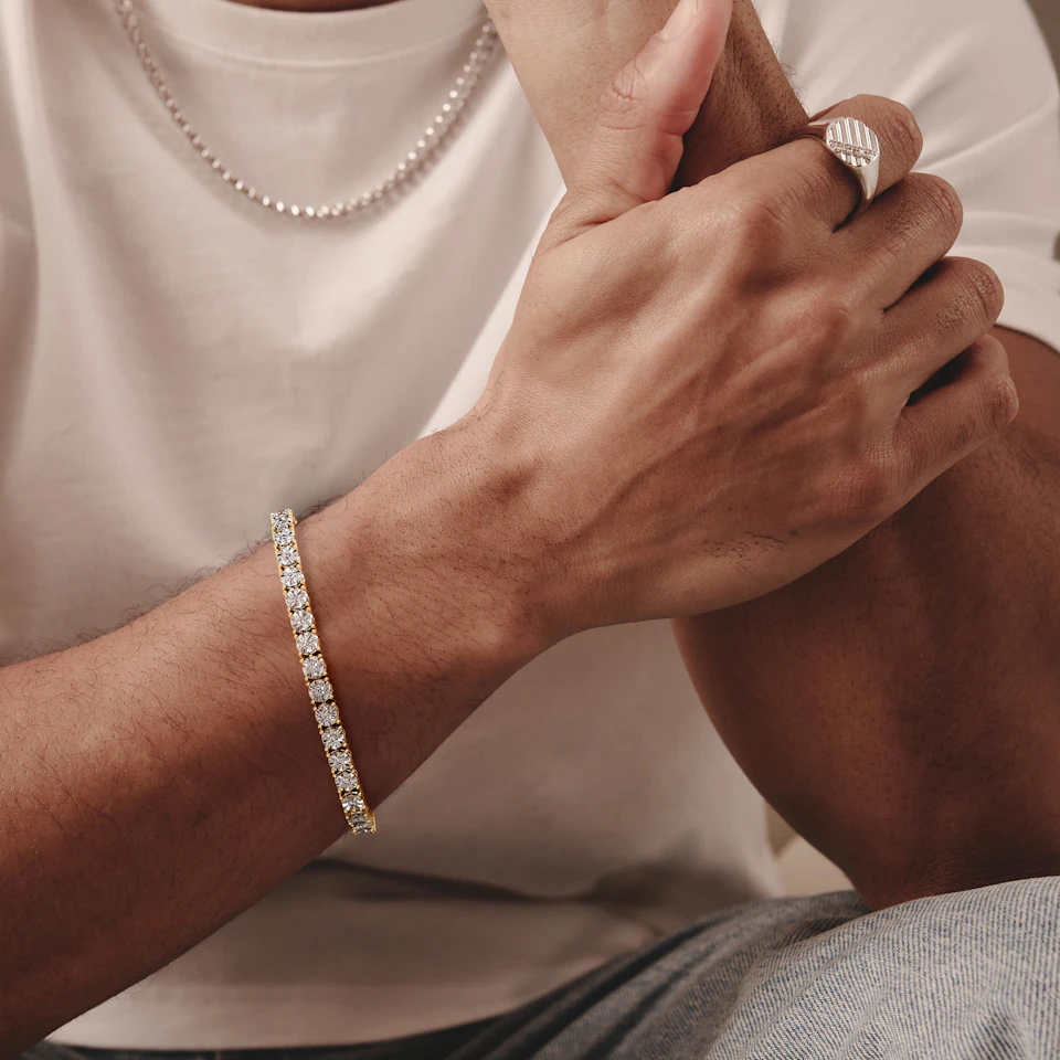 Mens Lab Diamond 1.00ct Tennis Bracelet in 18K Gold Vermeil