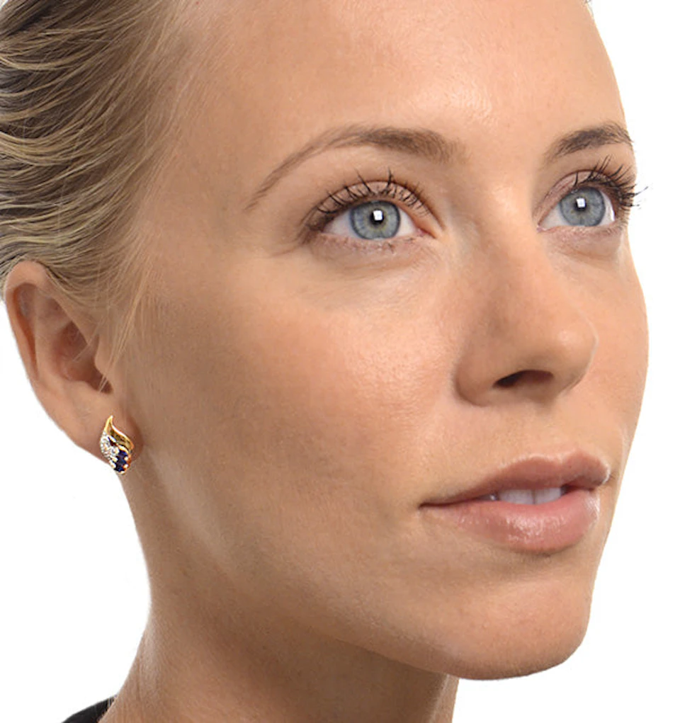 Sapphire 4mm x 2mm And Diamond 9K Yellow Gold Earrings