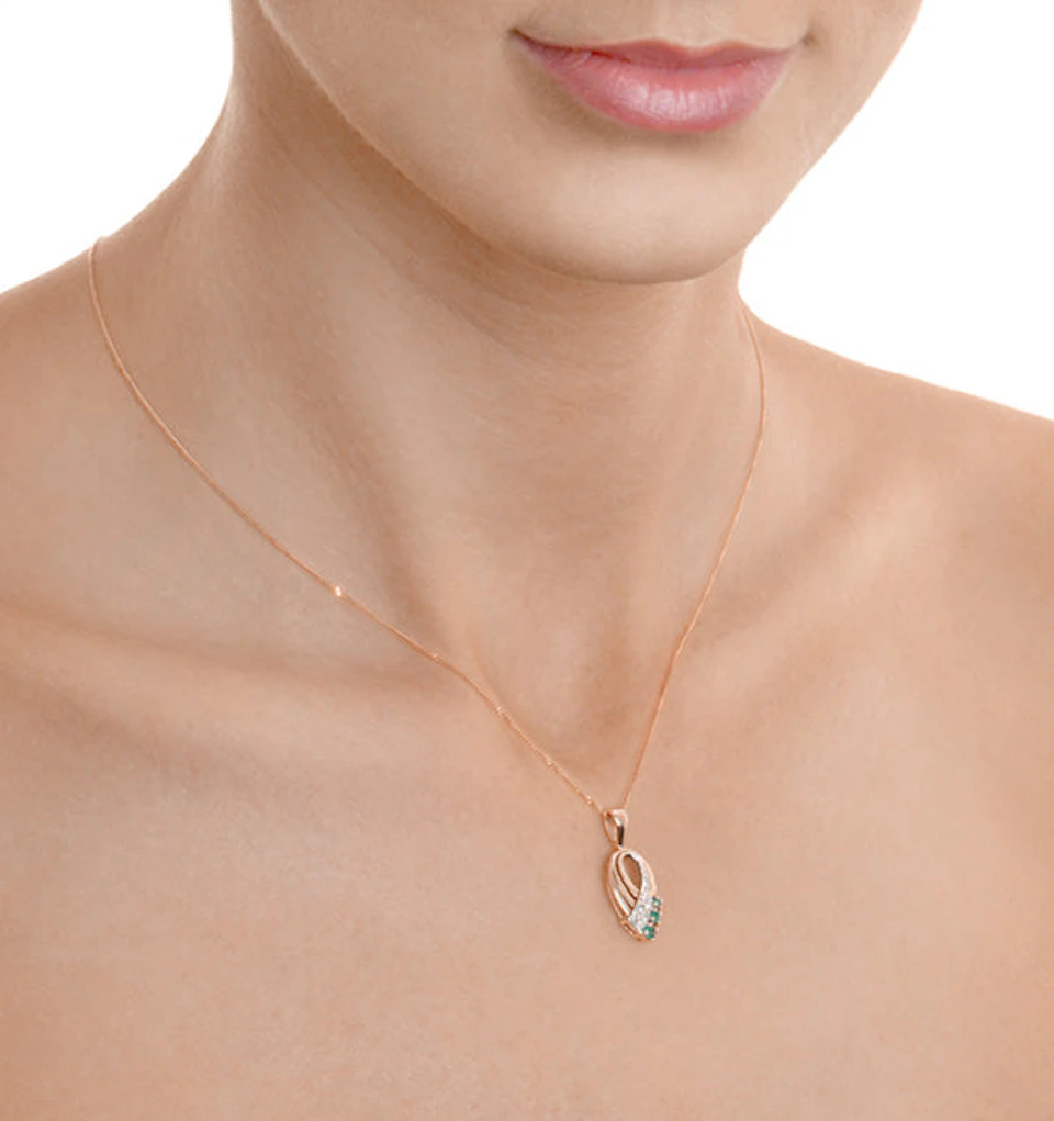 Emerald 2.25mm And Diamond 9K Yellow Gold Pendant Necklace