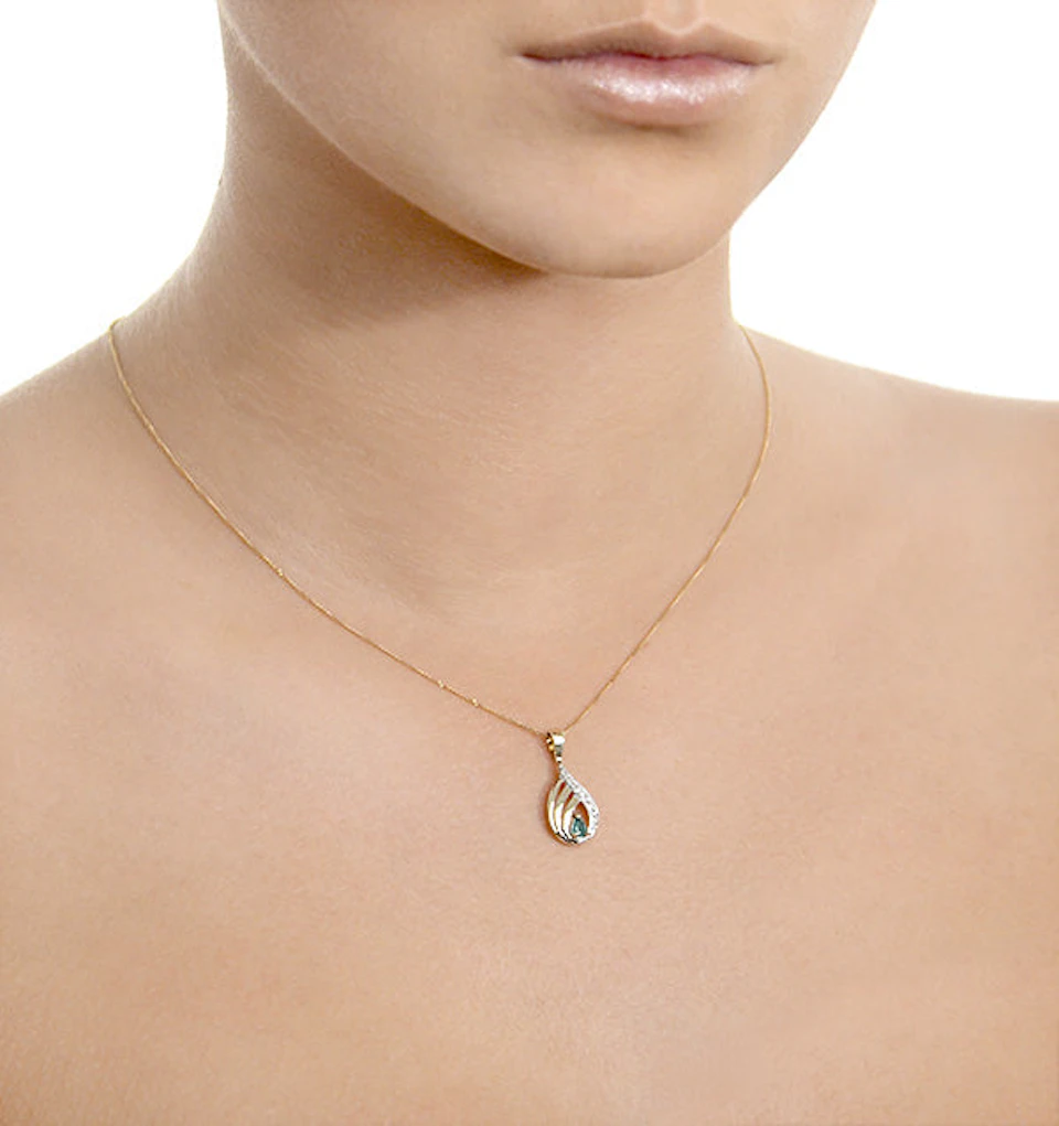 Emerald 4 x 3mm And Diamond 9K Yellow Gold Pendant Necklace