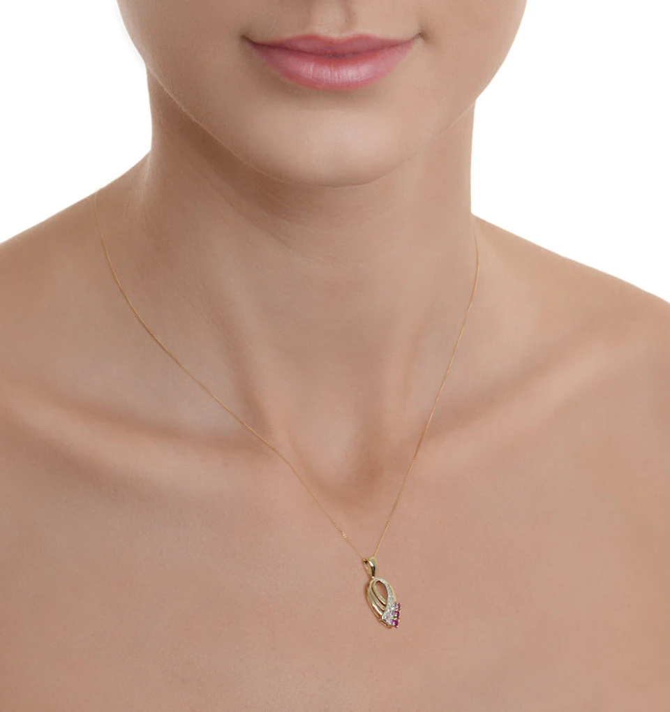 Ruby 2.25mm And Diamond 9K Yellow Gold Pendant Necklace