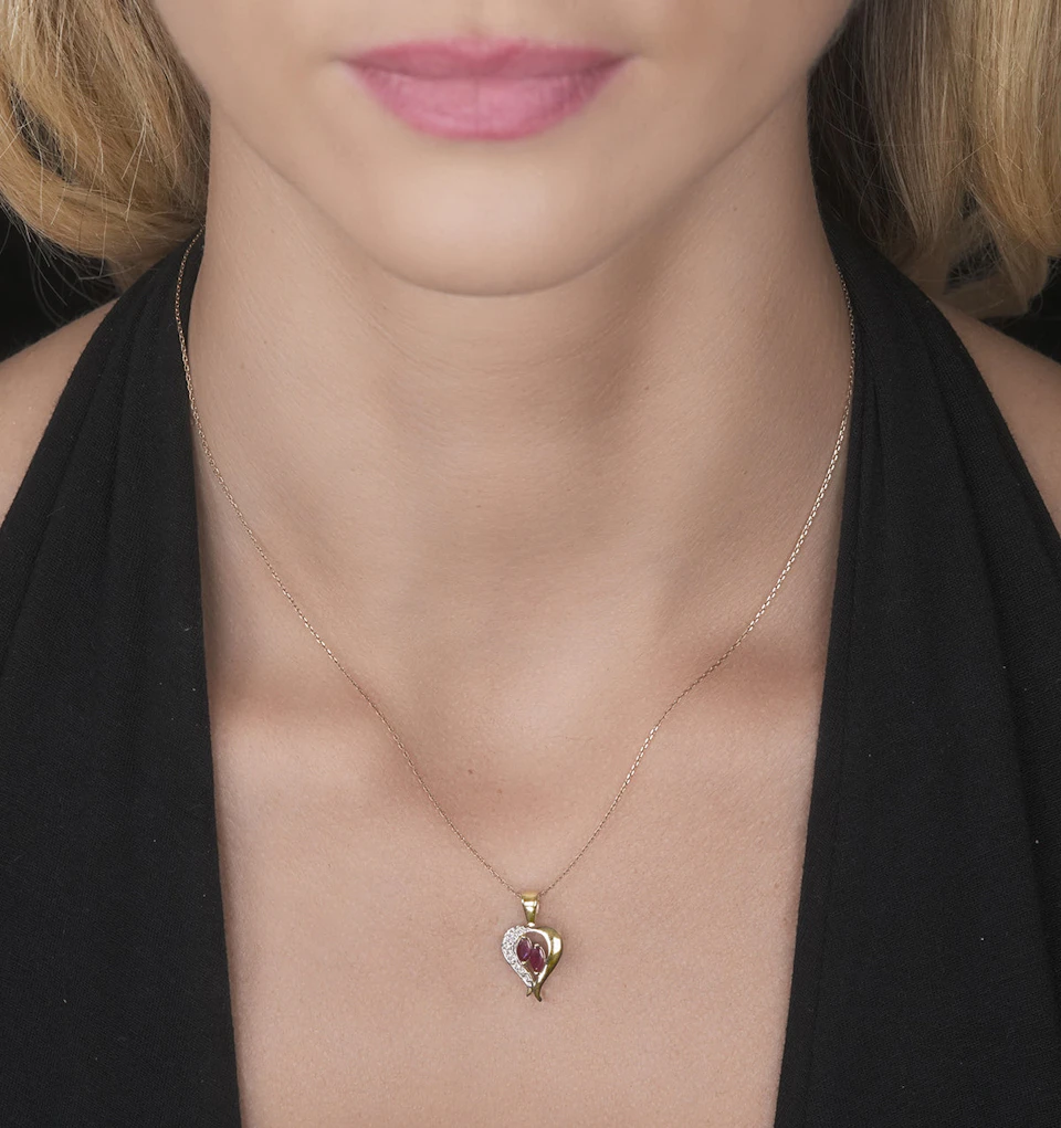 Ruby 5 x 3mm And Diamond 9K Yellow Gold Pendant Necklace