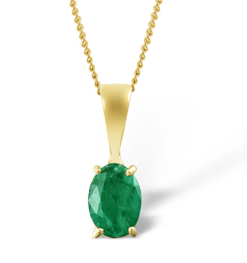 Emerald 7 x 5mm 18K Yellow Gold Pendant Necklace