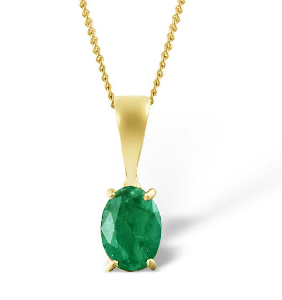 Emerald 7 x 5mm 18K Yellow Gold Pendant Necklace