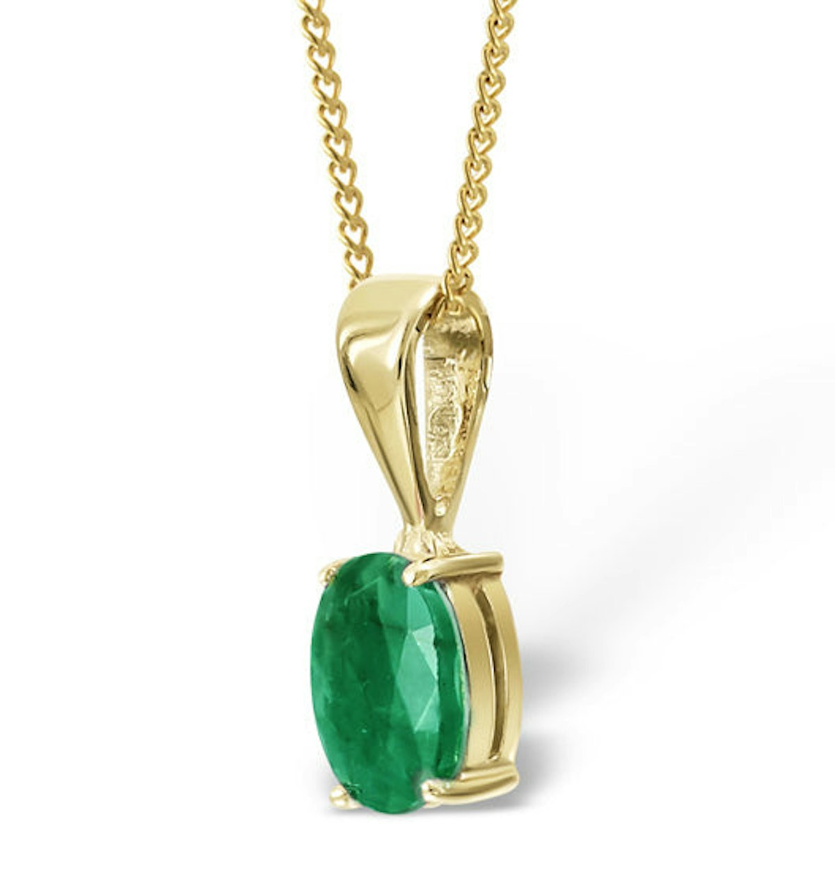 Emerald 7 x 5mm 18K Yellow Gold Pendant Necklace