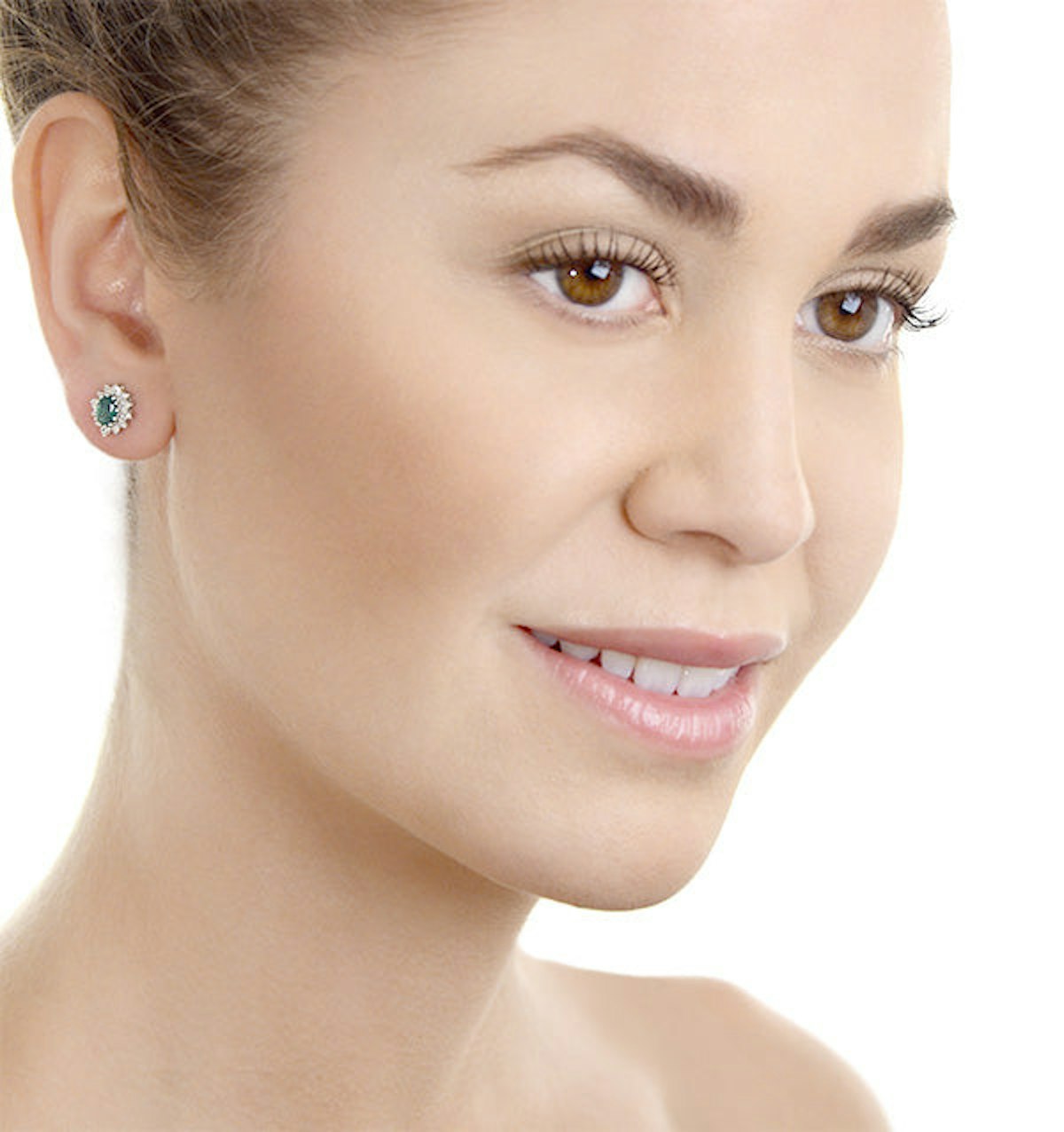 Emerald 6 x 4mm And Diamond Cluster 9K Yellow Gold Earrings B3689