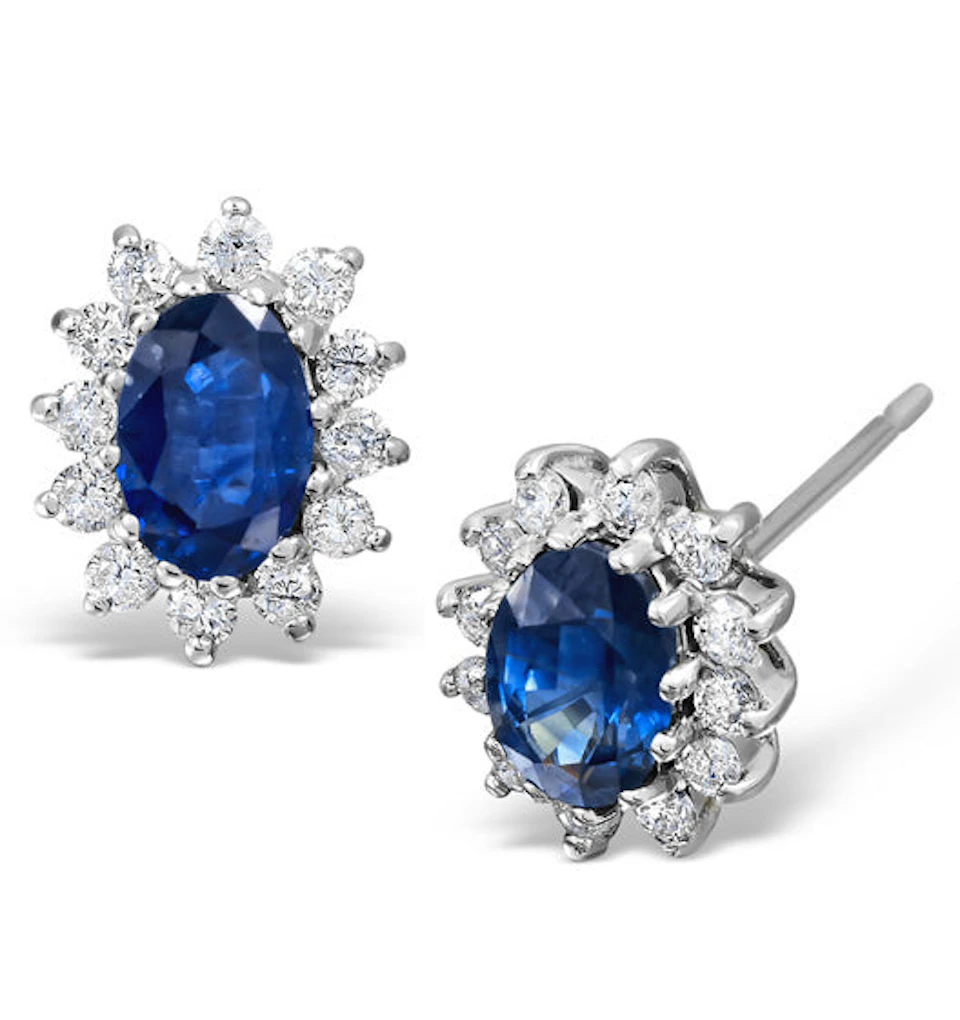 Sapphire 6mm x 4mm And Diamond 9K White Gold Earrings