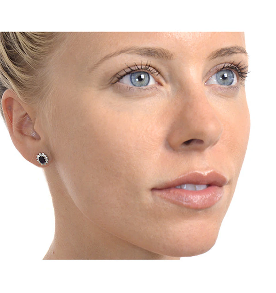 Sapphire 6mm x 4mm And Diamond 9K White Gold Earrings