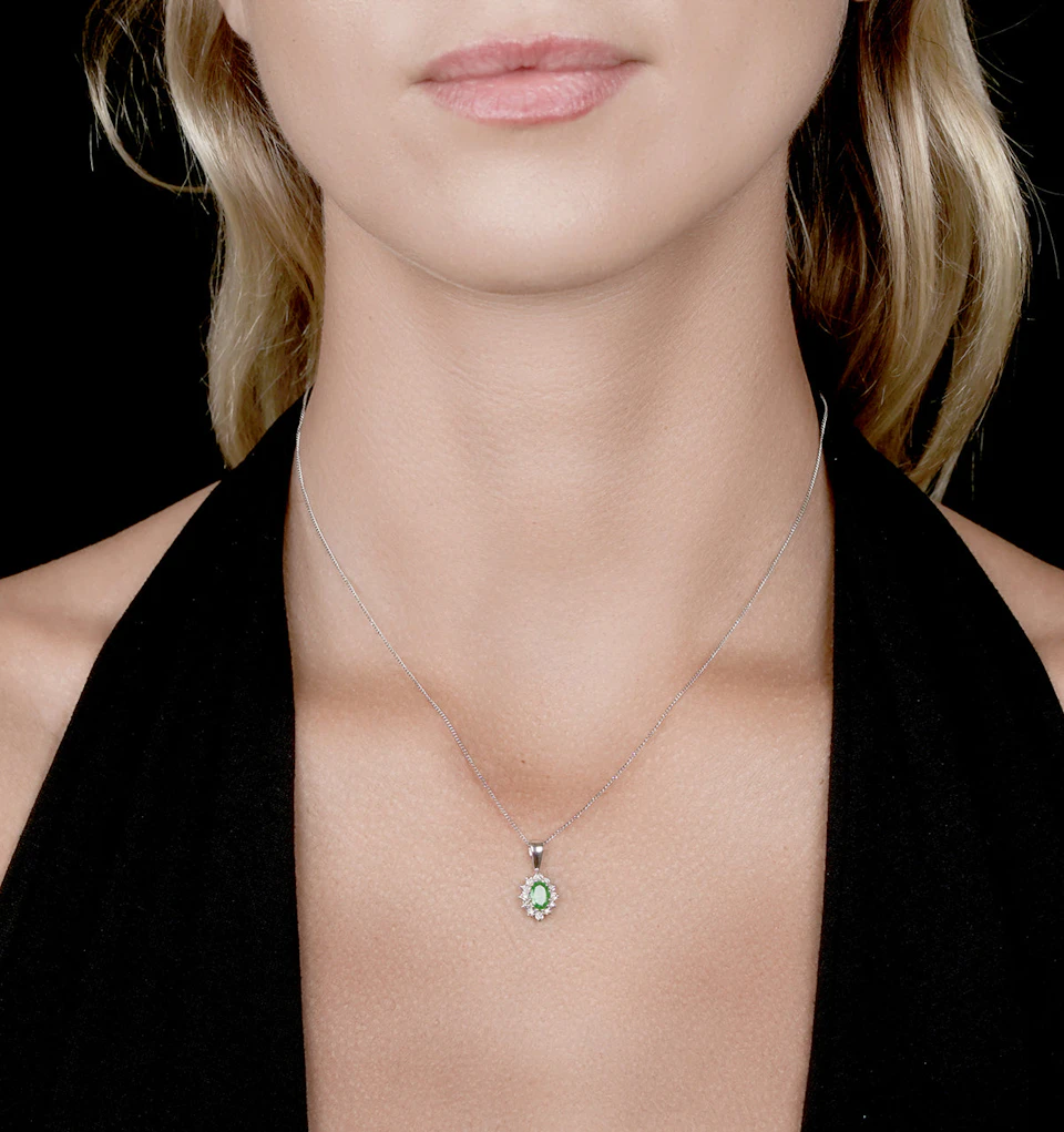 Emerald and Lab Diamond Cluster Pendant Necklace 0.52ct in 925 Silver