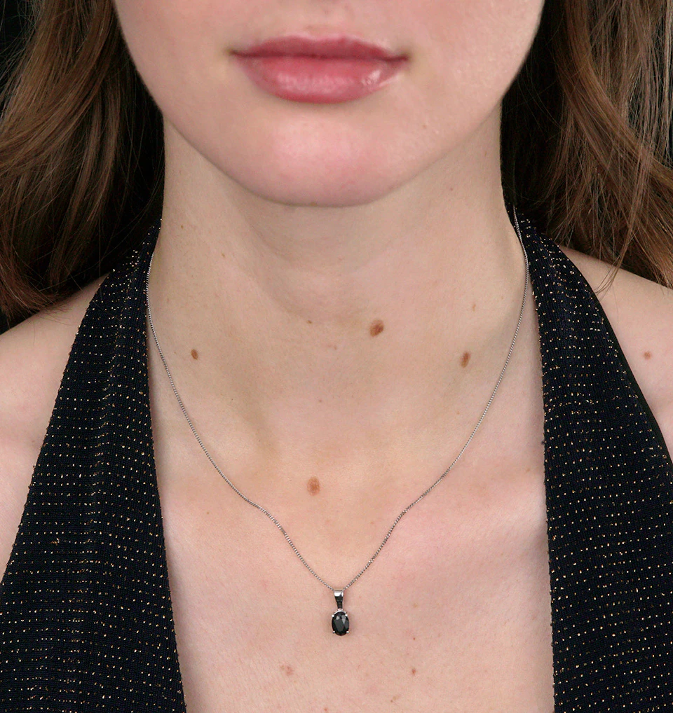 Sapphire 7 x 5 mm 9K White Gold Pendant Necklace