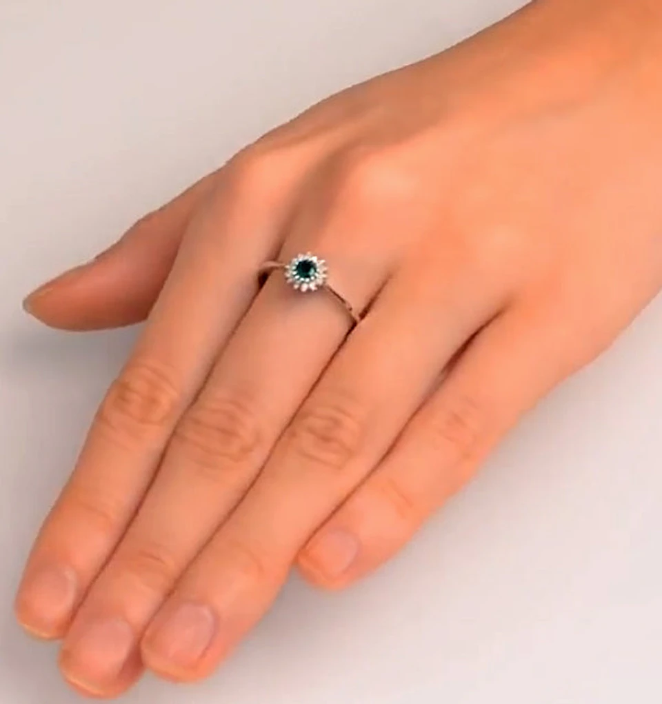 Emerald 3.5 x 3.5mm And Diamond 9K White Gold Ring SIZES J N
