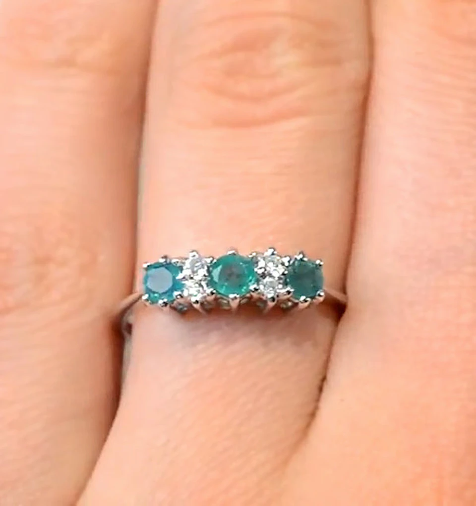 Emerald 0.45ct And Diamond 9K White Gold Ring
