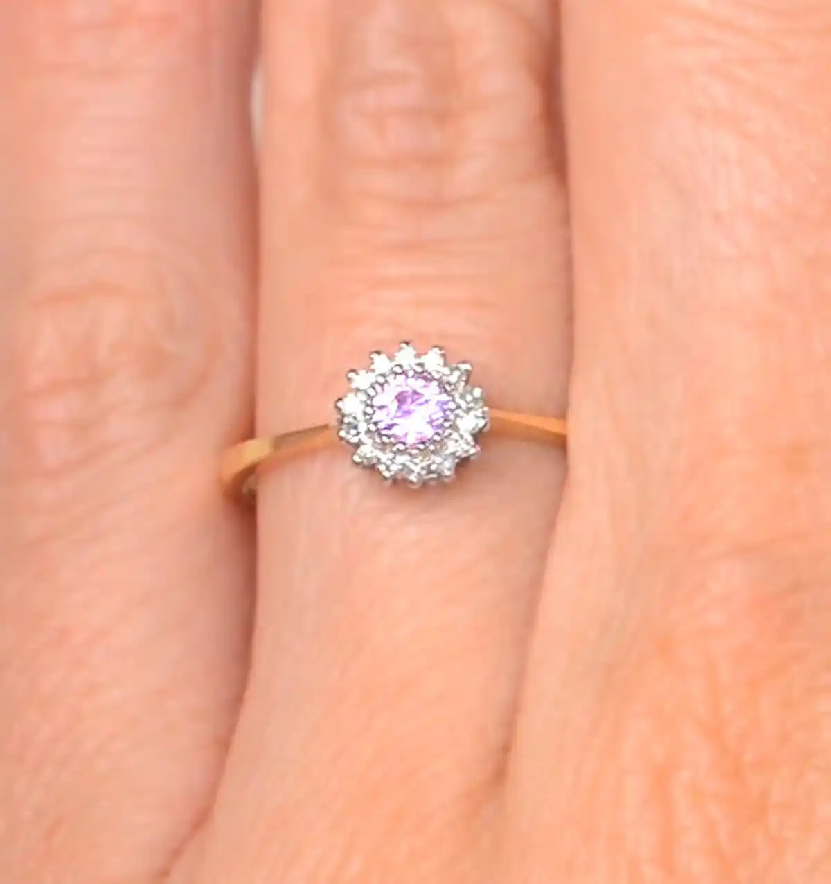 Pink Sapphire and 0.07ct Diamond Ring 9K Yellow Gold