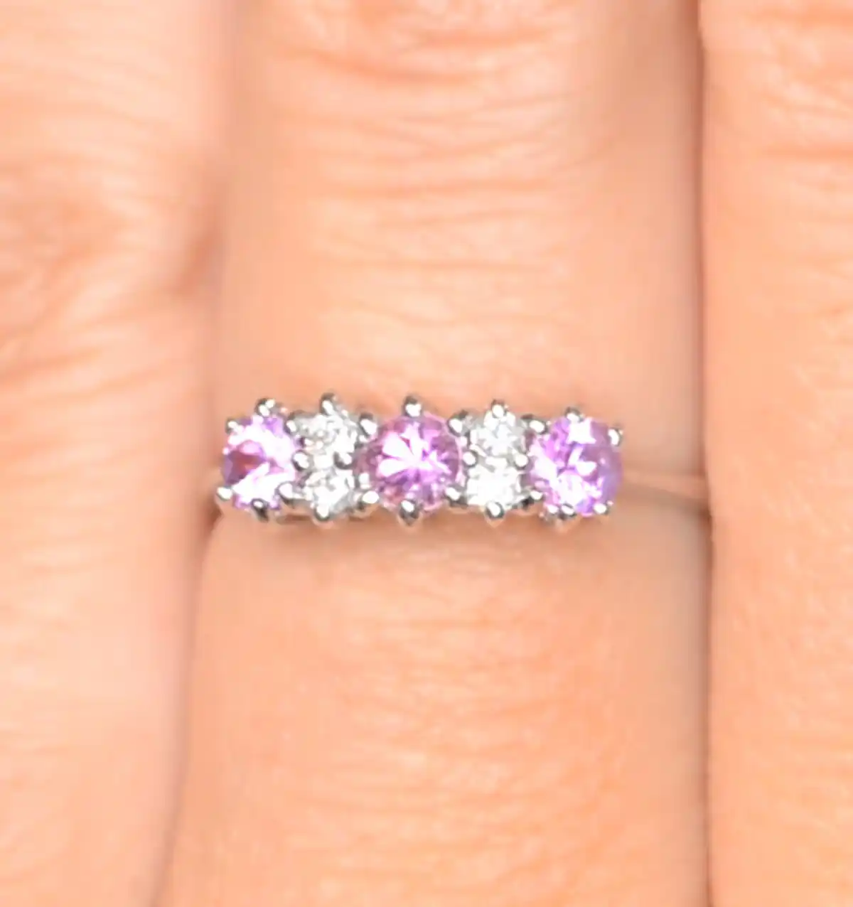 Pink Sapphire and 0.06ct Diamond Ring 9K White Gold