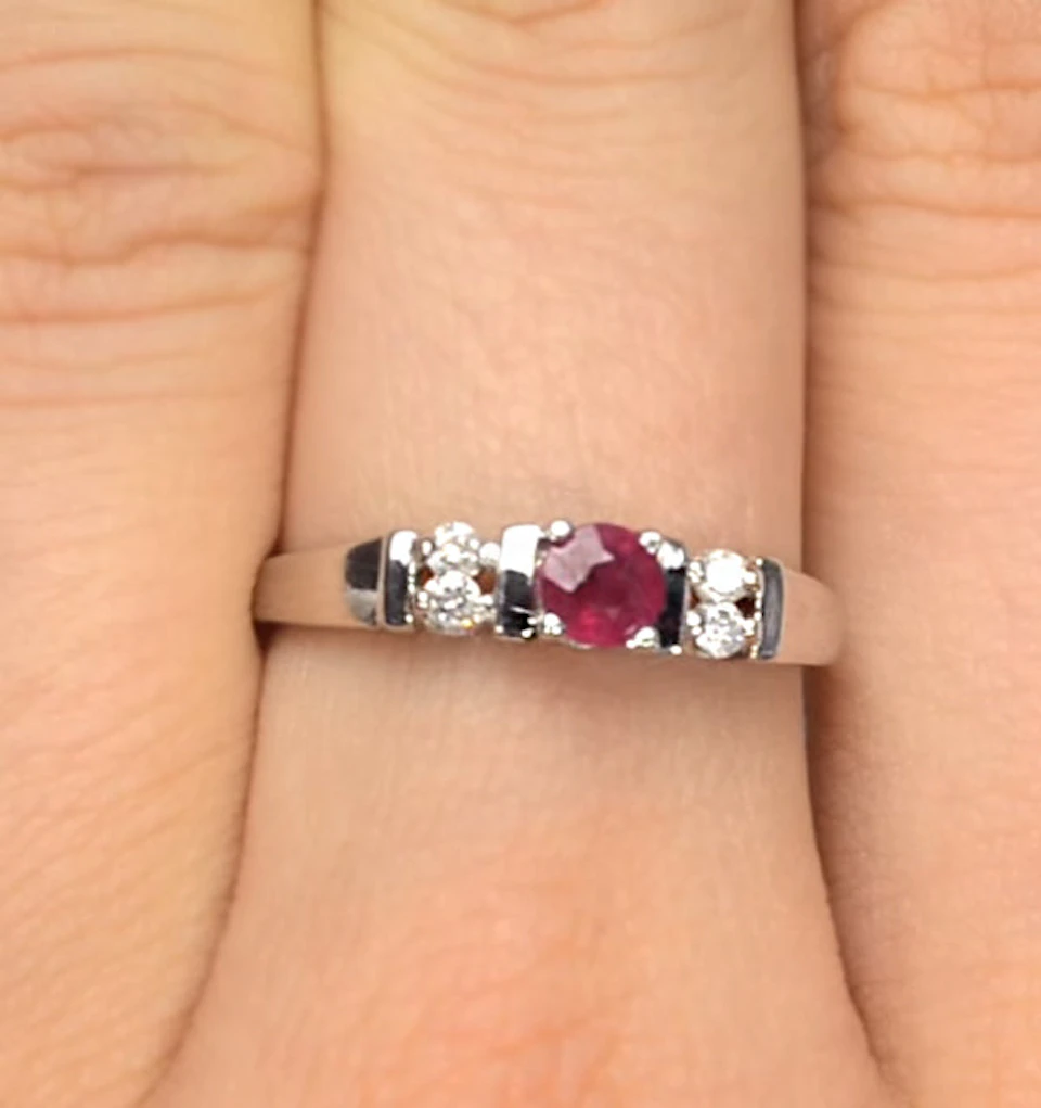 Ruby 3.75mm And Diamond 9K White Gold Ring