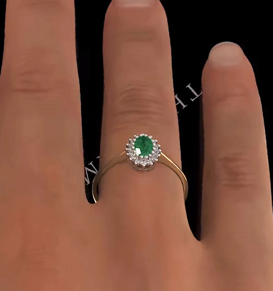 Emerald 6 x 4mm And Diamond 9K Gold Ring A3205