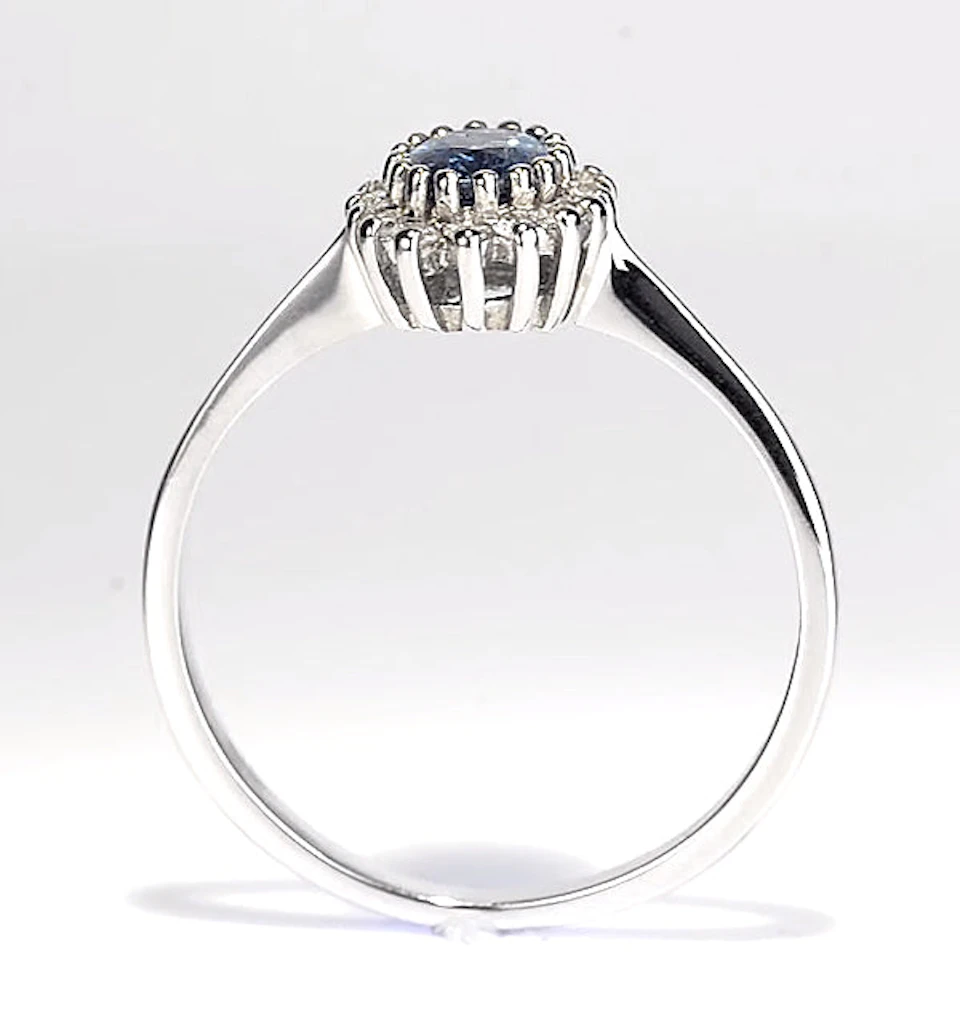 Sapphire 6 x 4mm And Diamond 9K White Gold Ring A3906