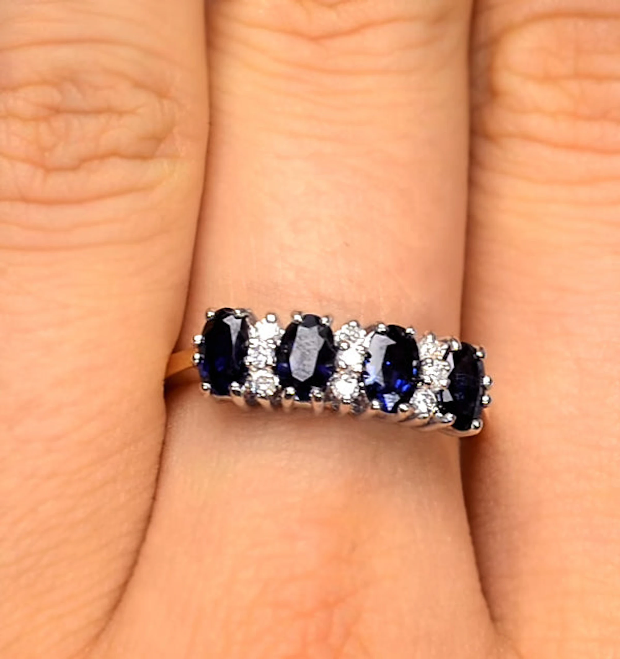 Sapphire 5 x 3mm And Diamond 9K Gold Ring