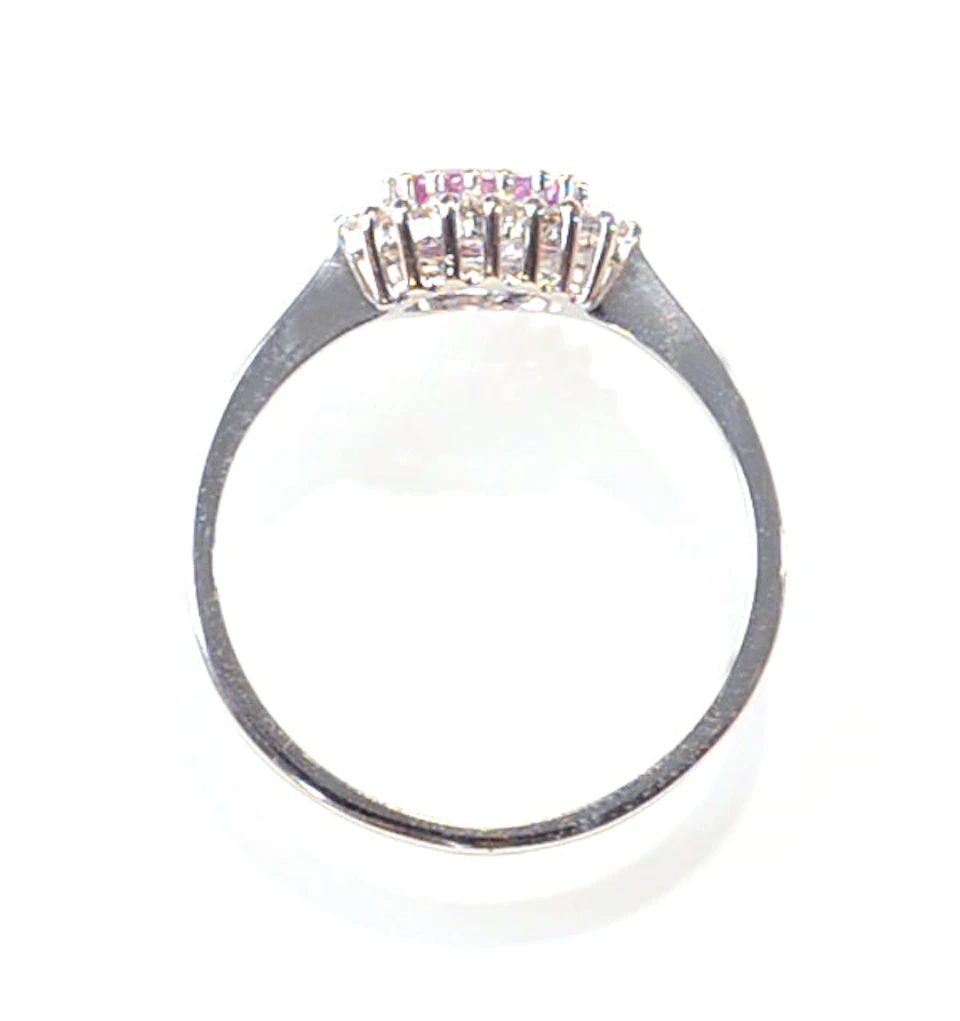 9K White Gold Diamond and Pink Sapphire Ring 0.18ct
